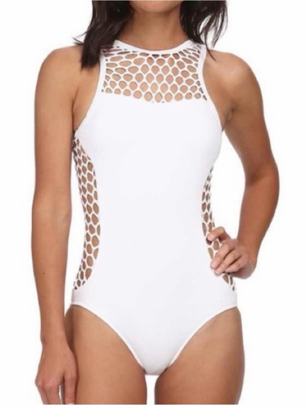 SEAFOLLY White High-Neck One-Piece Swimsuit with Mesh Insets S